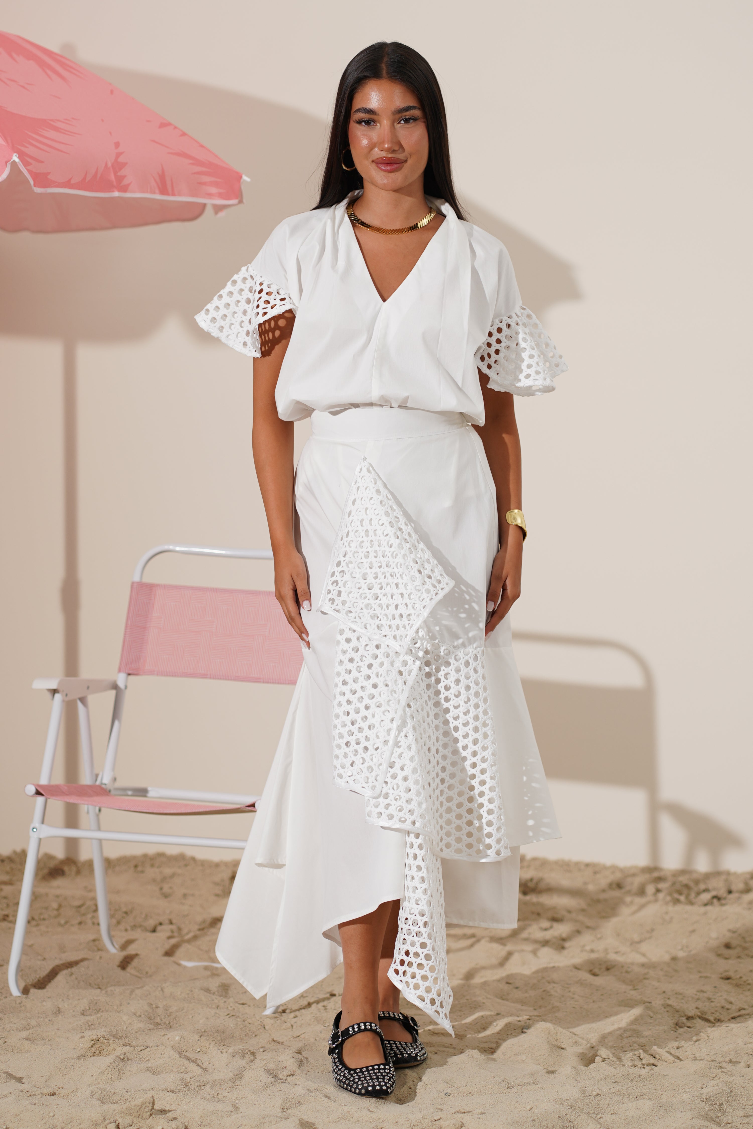 Top and skirt Set with Eyelet Detailing