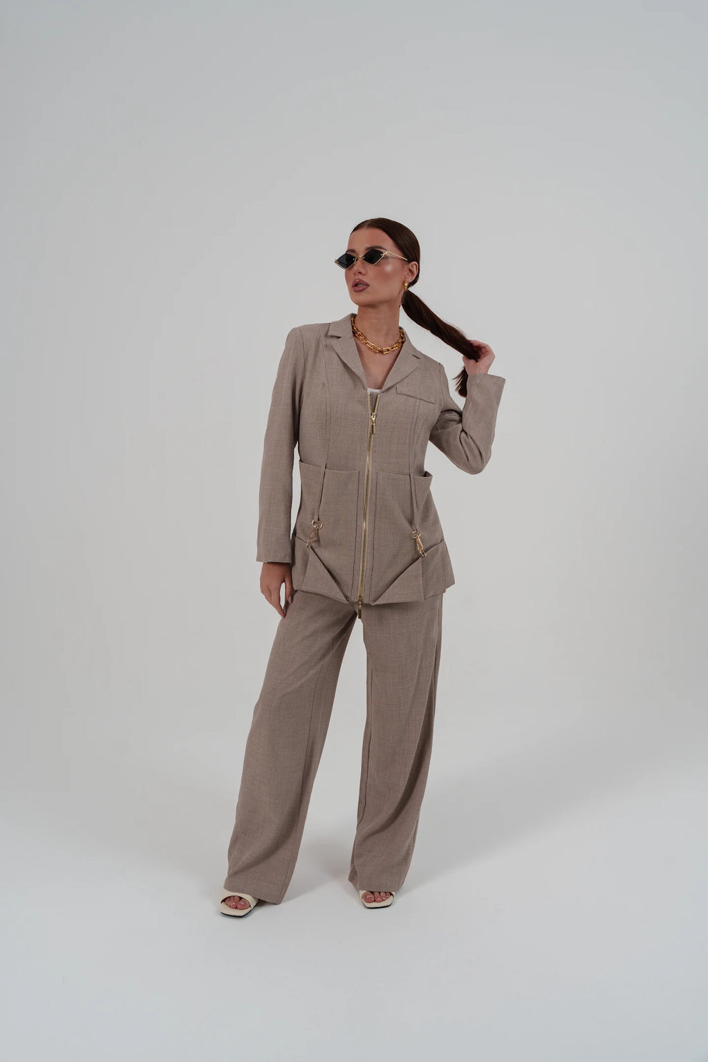 Beige Suit Set with pocket