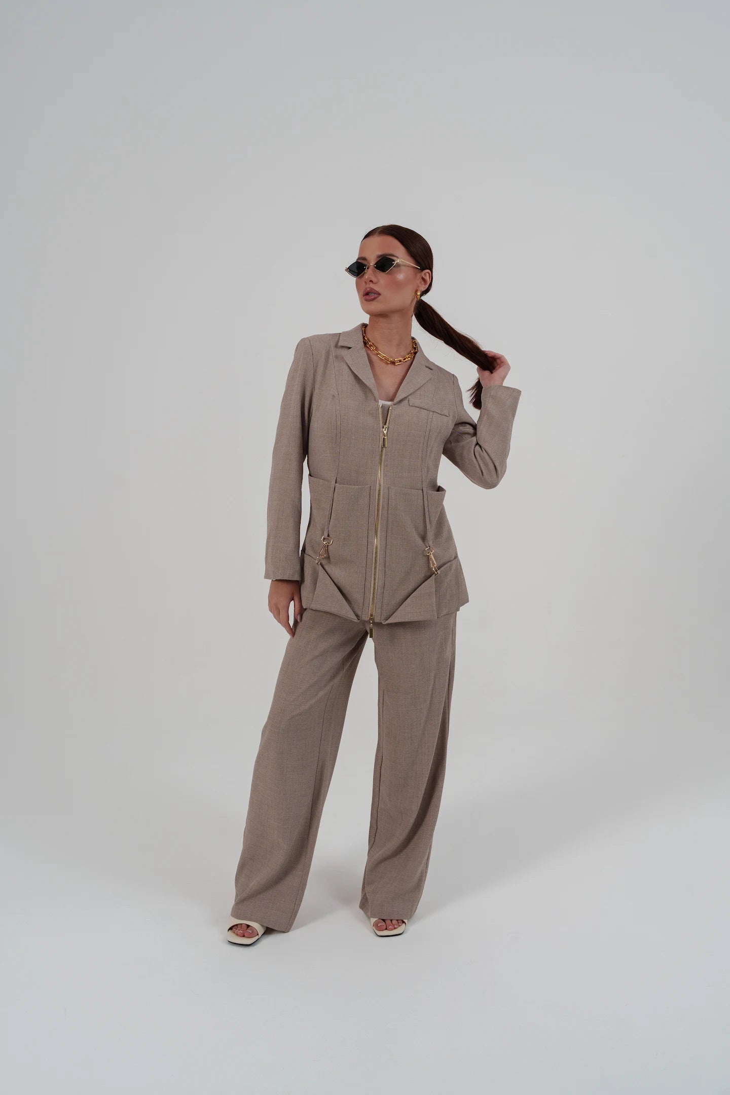 Beige Suit Set with pocket