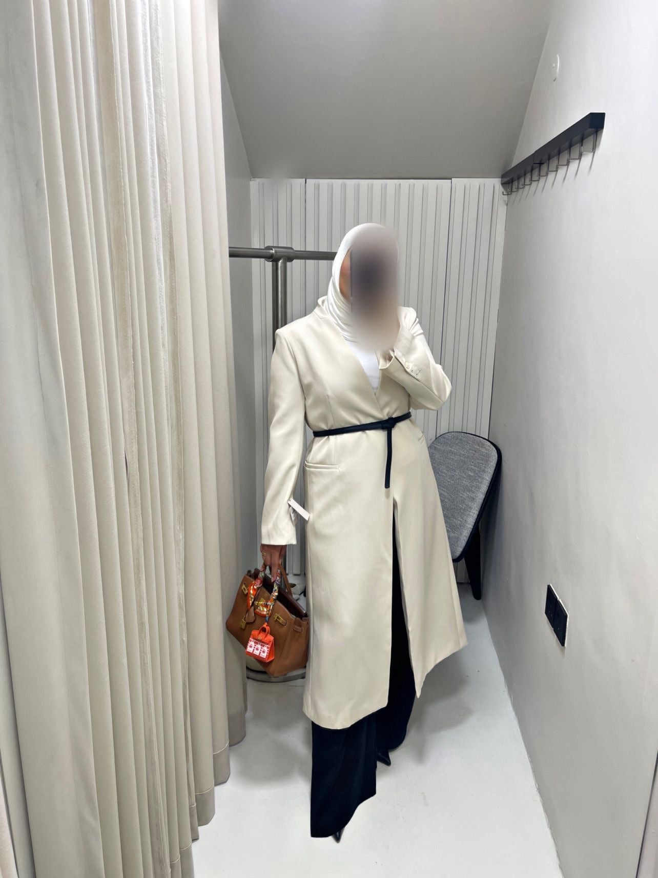 CREAM LONG TRENCH COAT WITH BELT