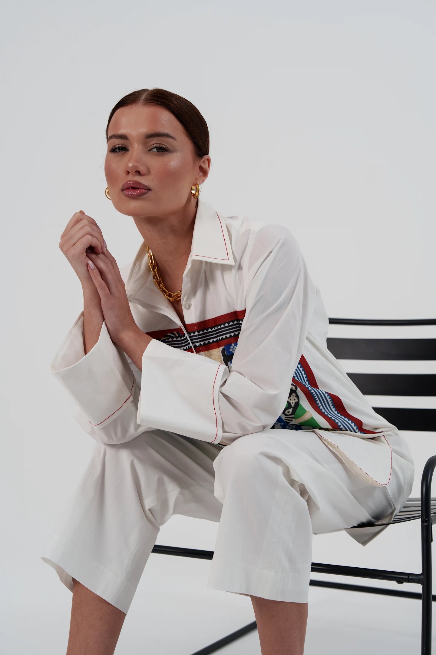 White Linen Set with Abstract Print