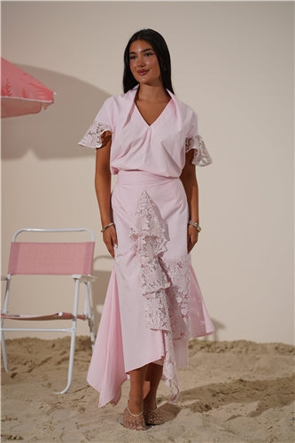 Blush Pink Cotton Set with Ruffle Detail