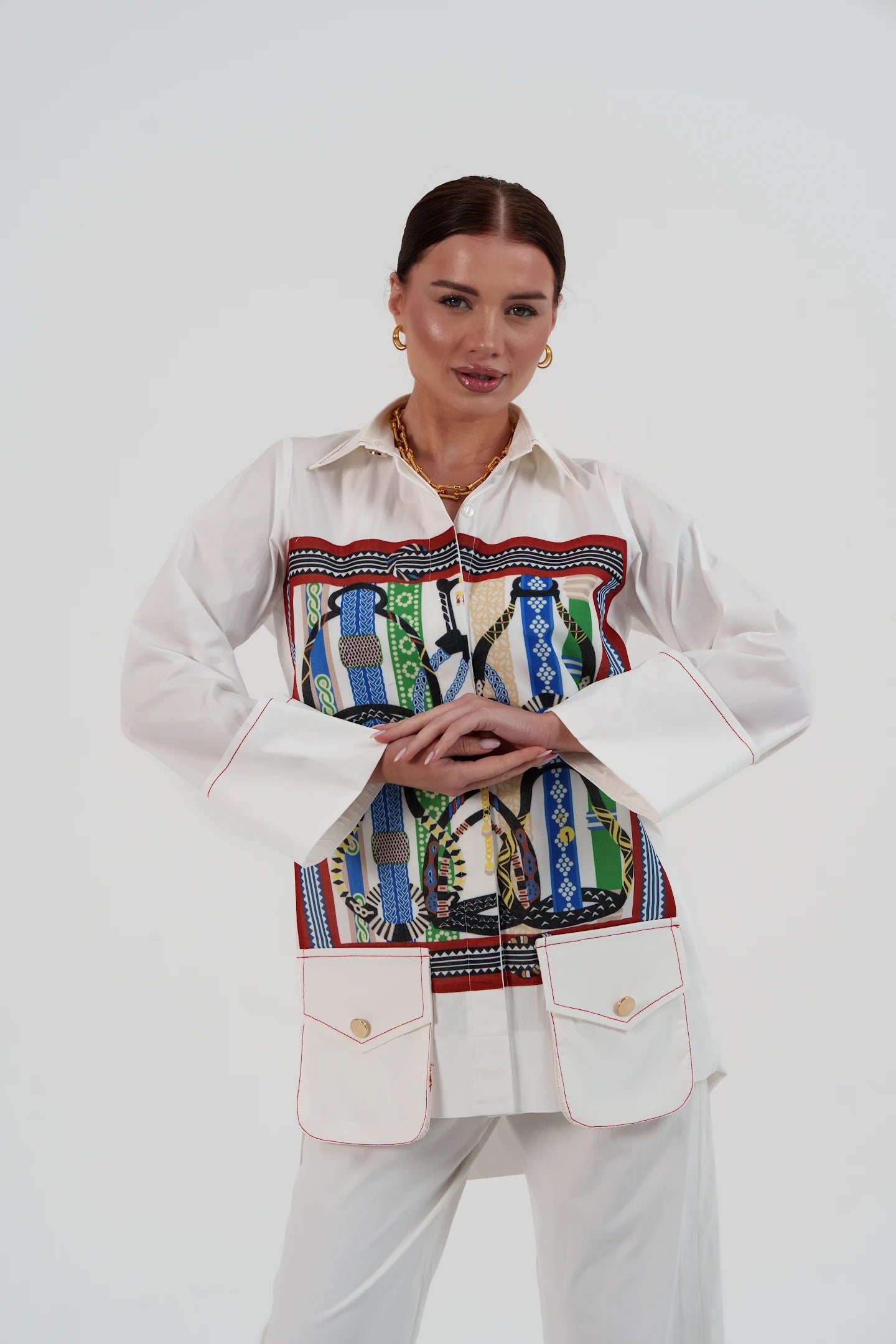 White Linen Set with Abstract Print