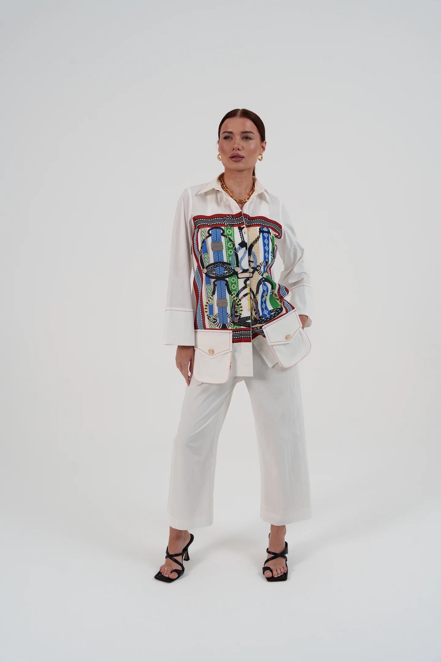 White Linen Set with Abstract Print