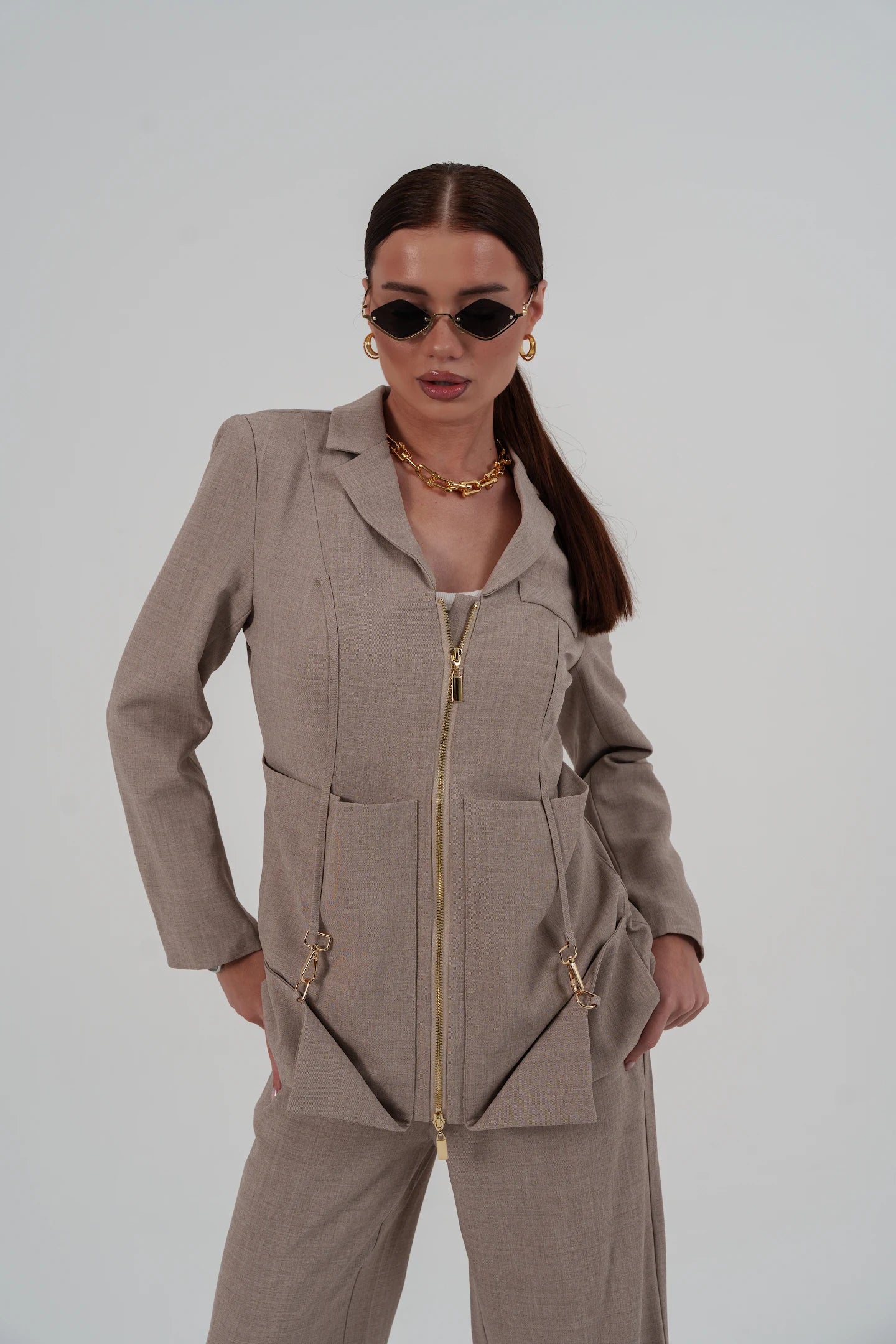 Beige Suit Set with pocket