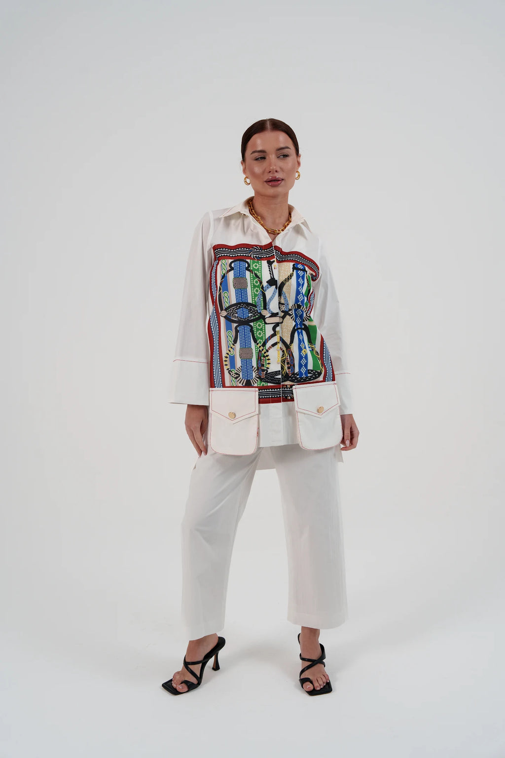 White Linen Set with Abstract Print