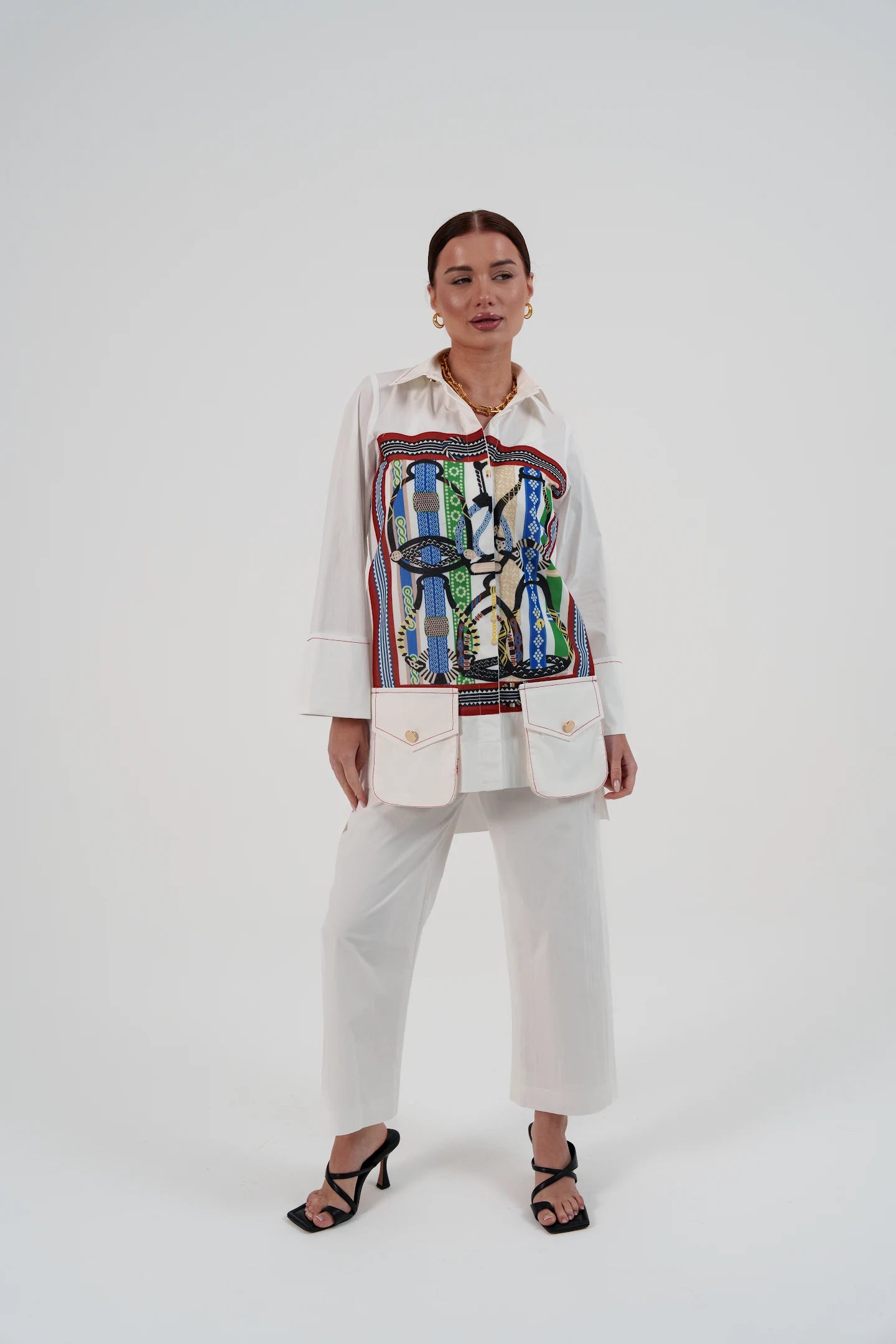 White Linen Set with Abstract Print