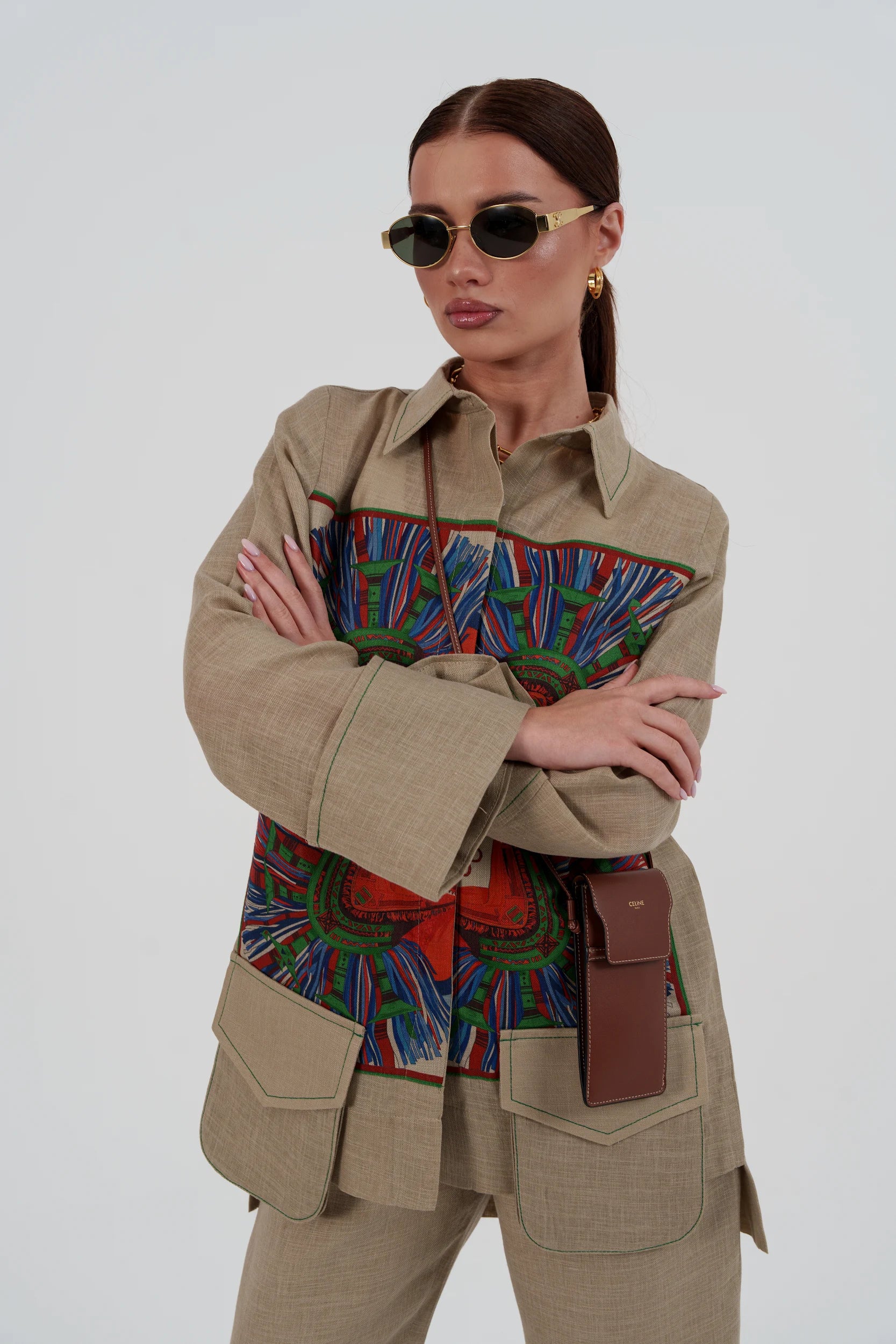 Beige Linen Set with Abstract Print