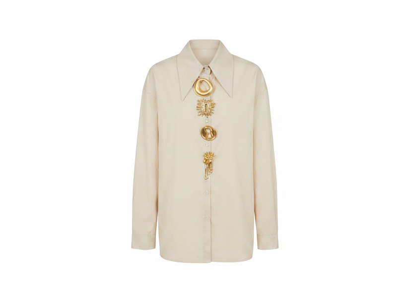 Basic Shirt with Gold Brooch 2608