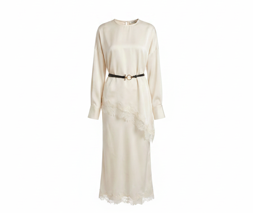 Silk Unbalanced Top with Dantel & Skirt 233