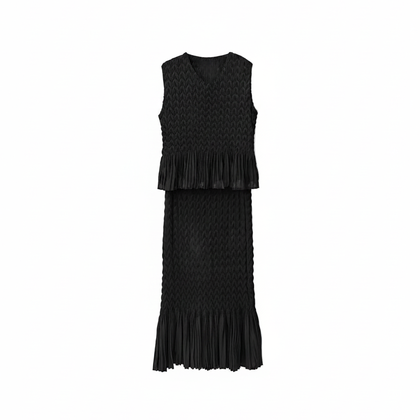 Shirred  Pleated Top & Skirt 073