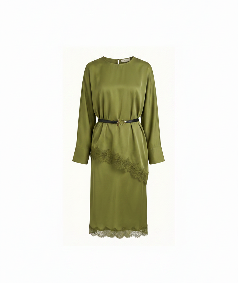 Silk Unbalanced Top with Dantel & Skirt 233