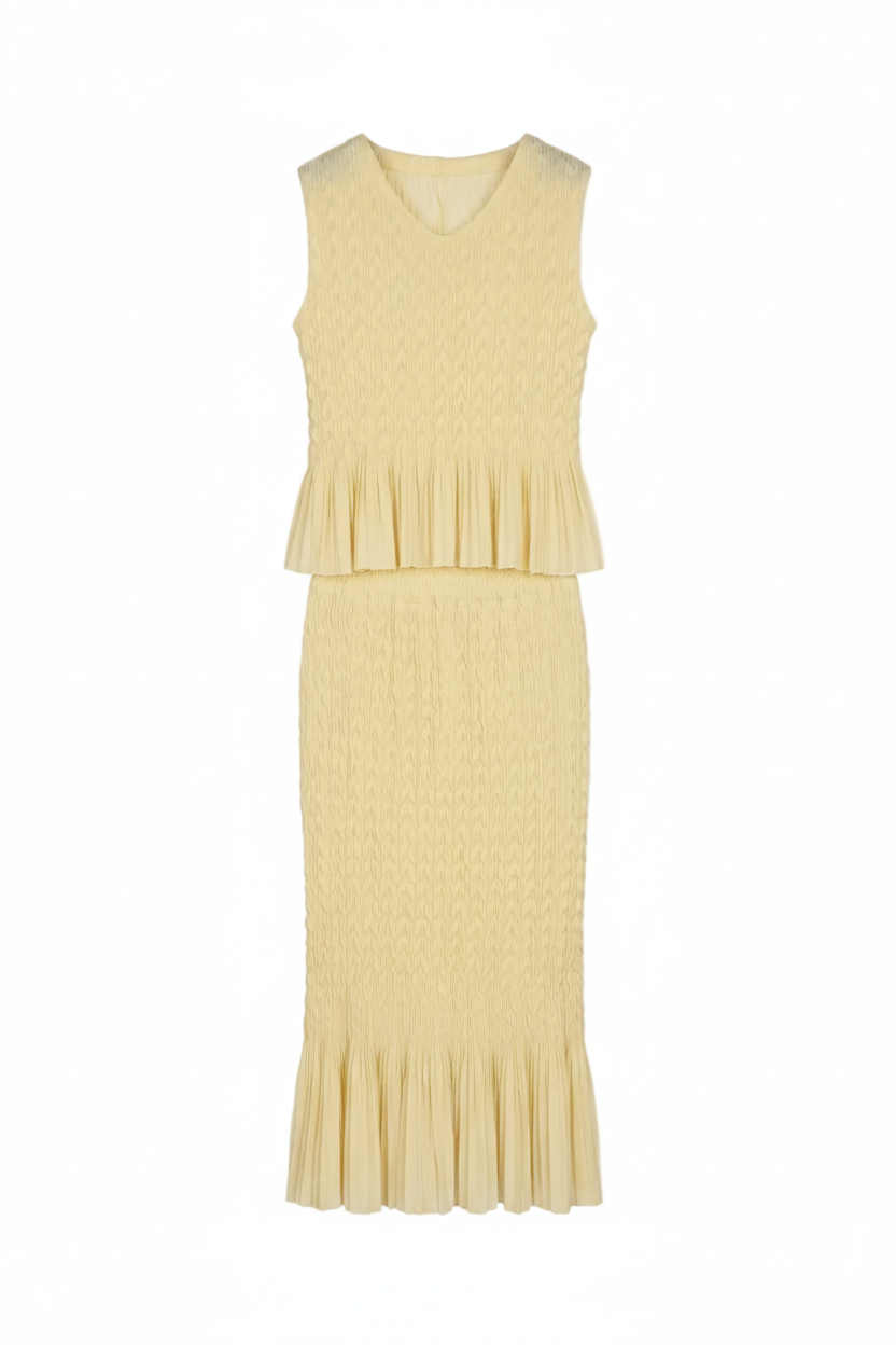 Shirred  Pleated Top & Skirt 073