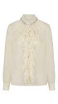 Ruffled Neckline Top with Pearl 009