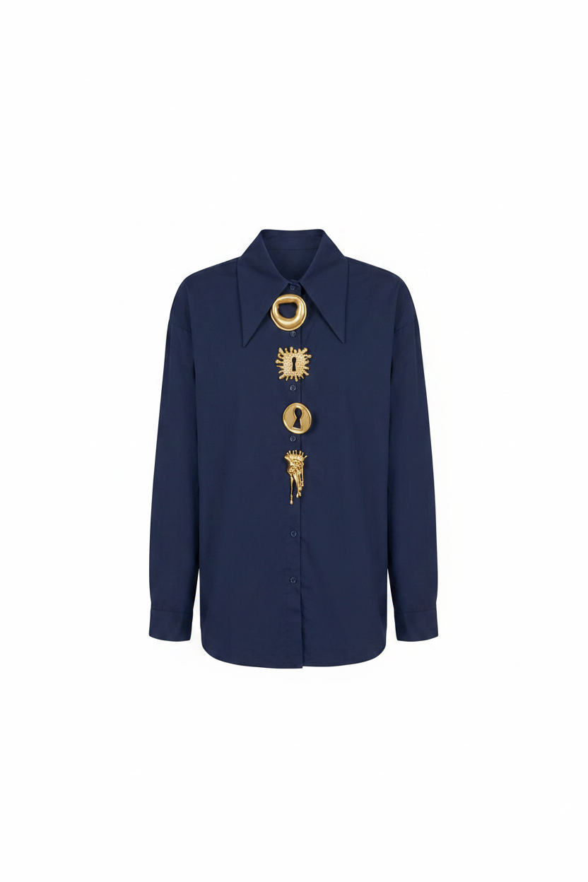 Basic Shirt with Gold Brooch 2608