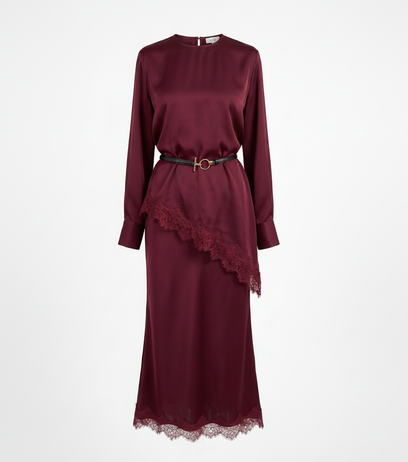 Silk Unbalanced Top with Dantel & Skirt 233