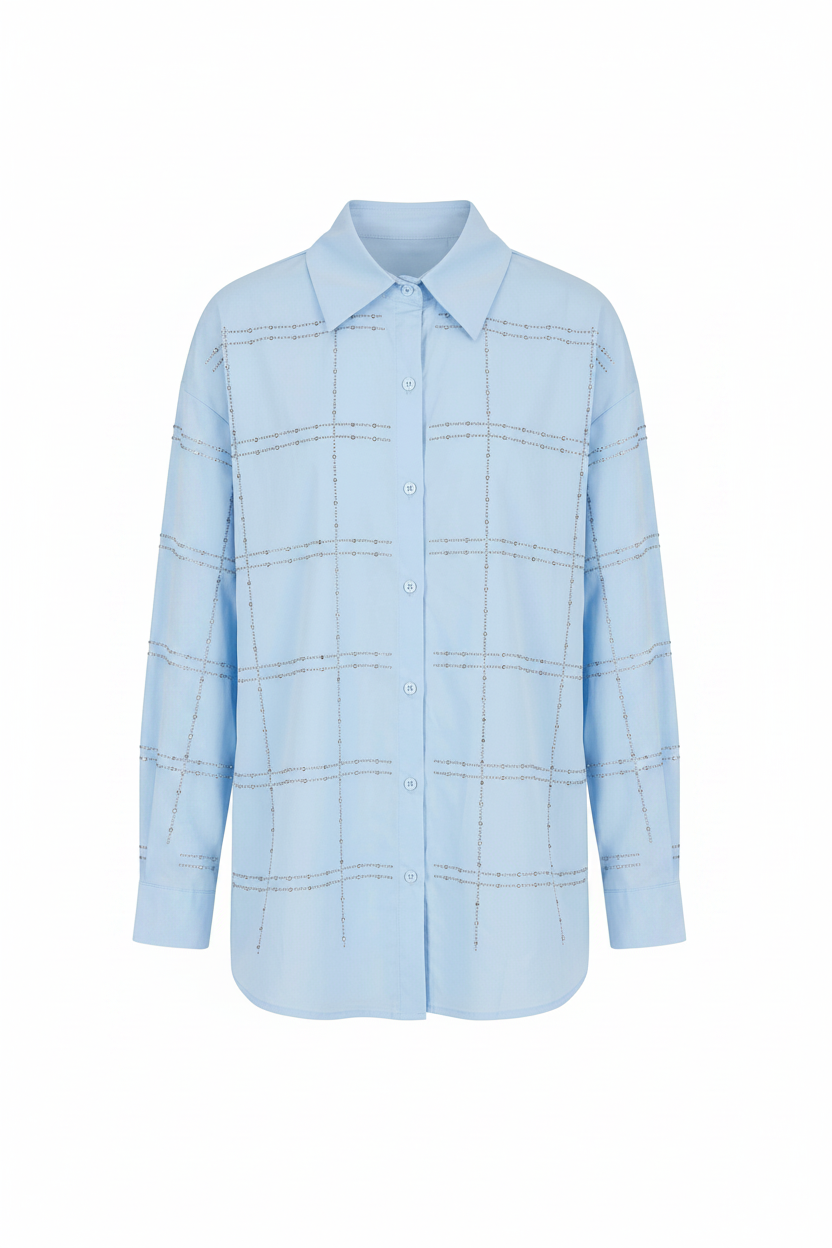 Basic Shirt with Plaids Line Strass 8801