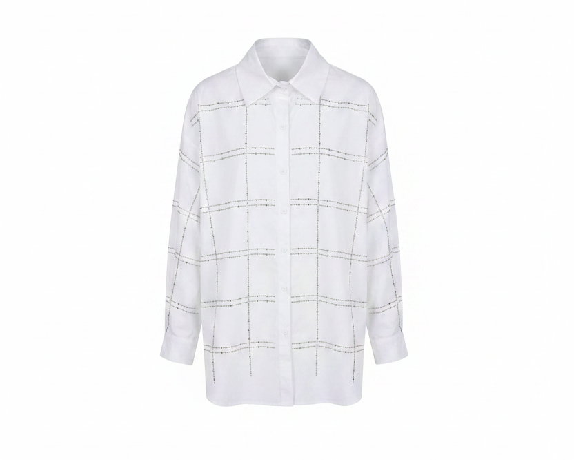 Basic Shirt with Plaids Line Strass 8801