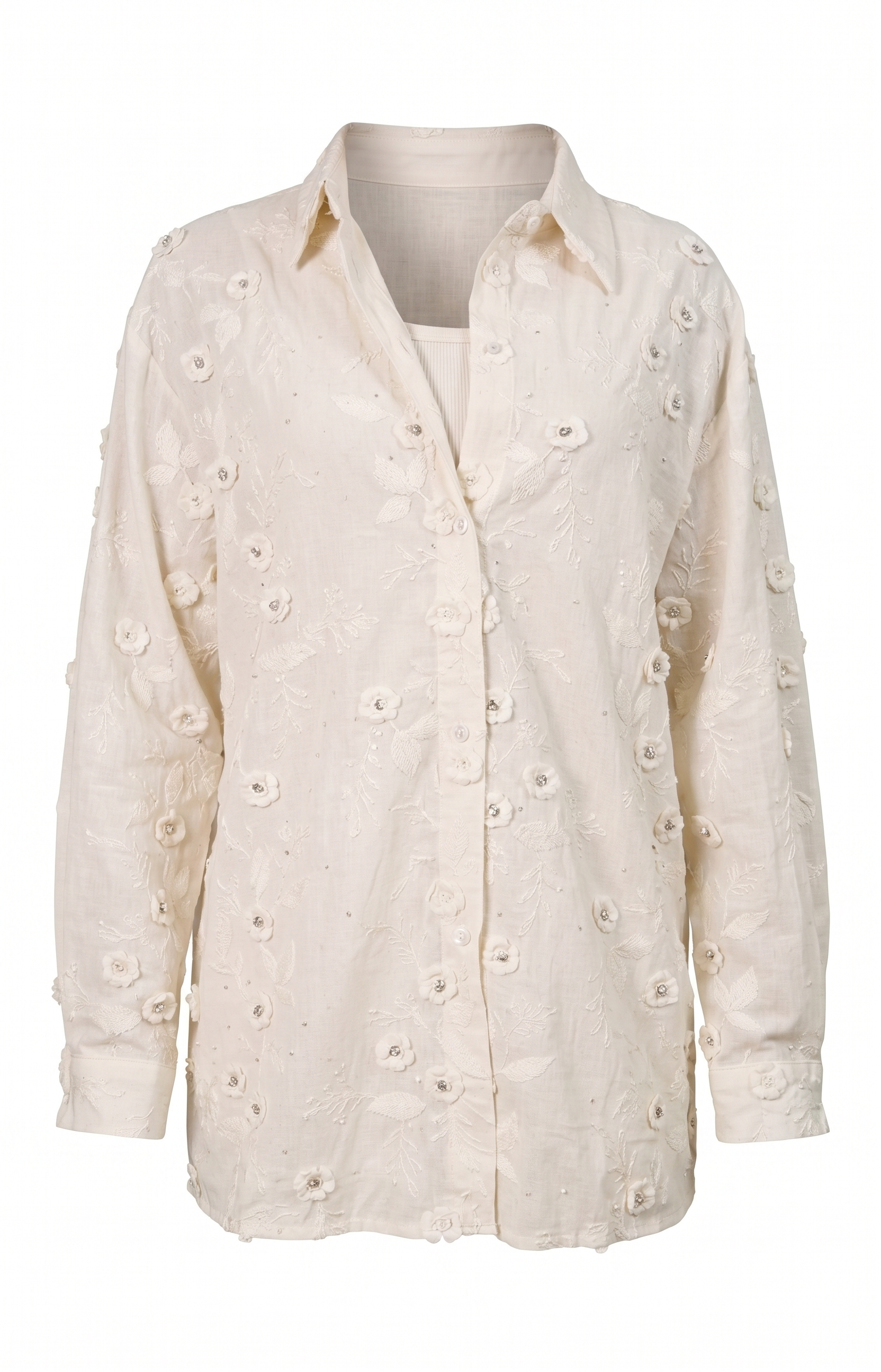 Shirt floral strass off white