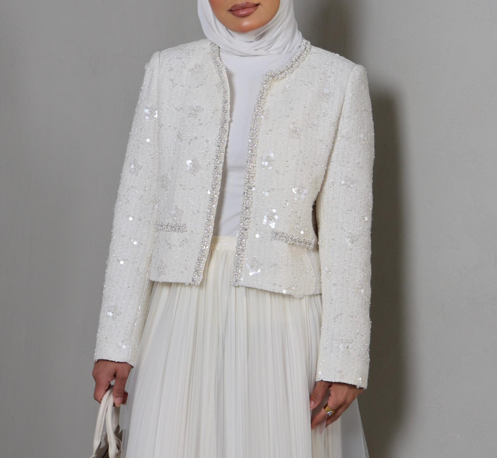 WHITE STRASS TWEED TOP 26007