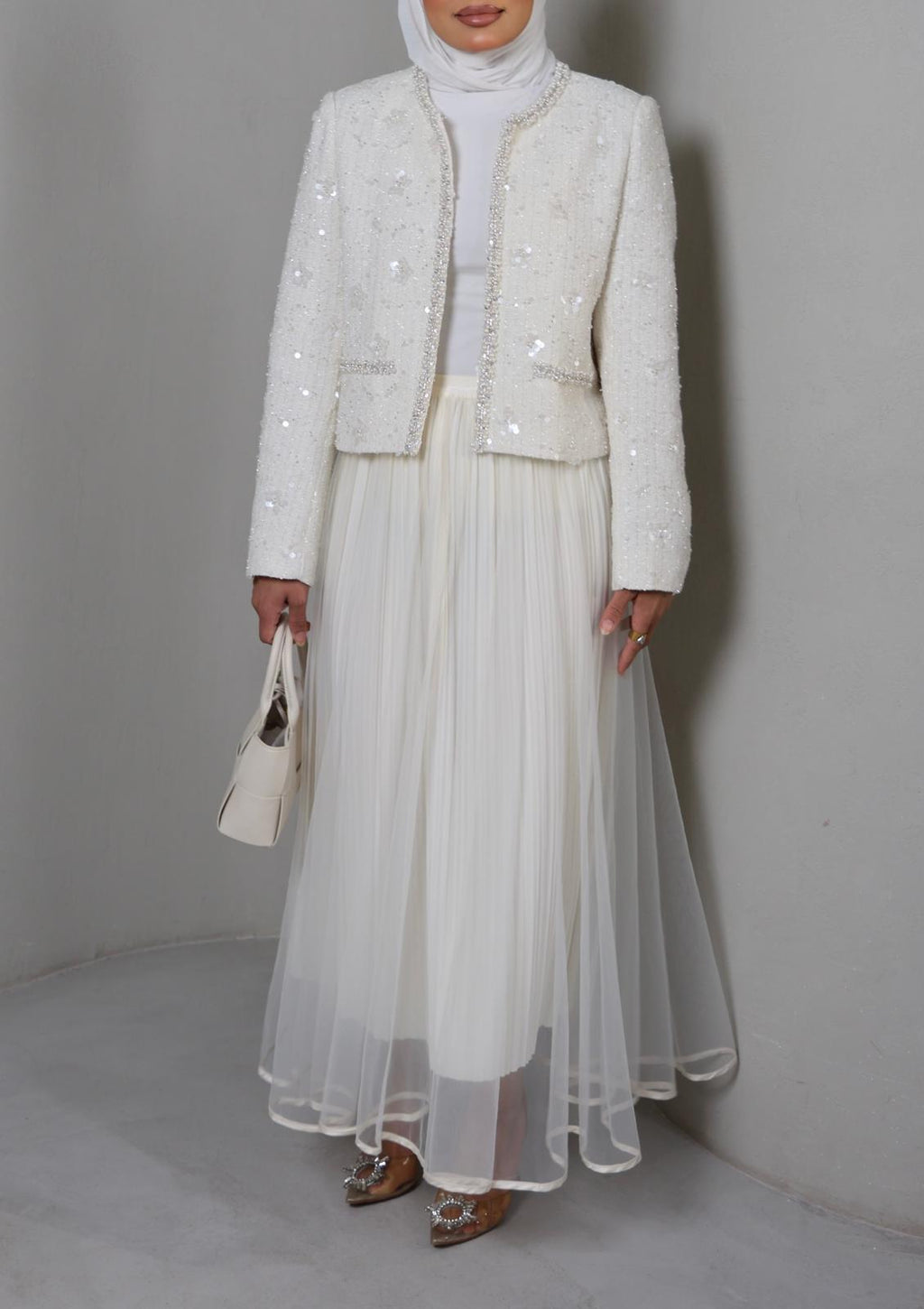 WHITE STRASS TWEED TOP 26007