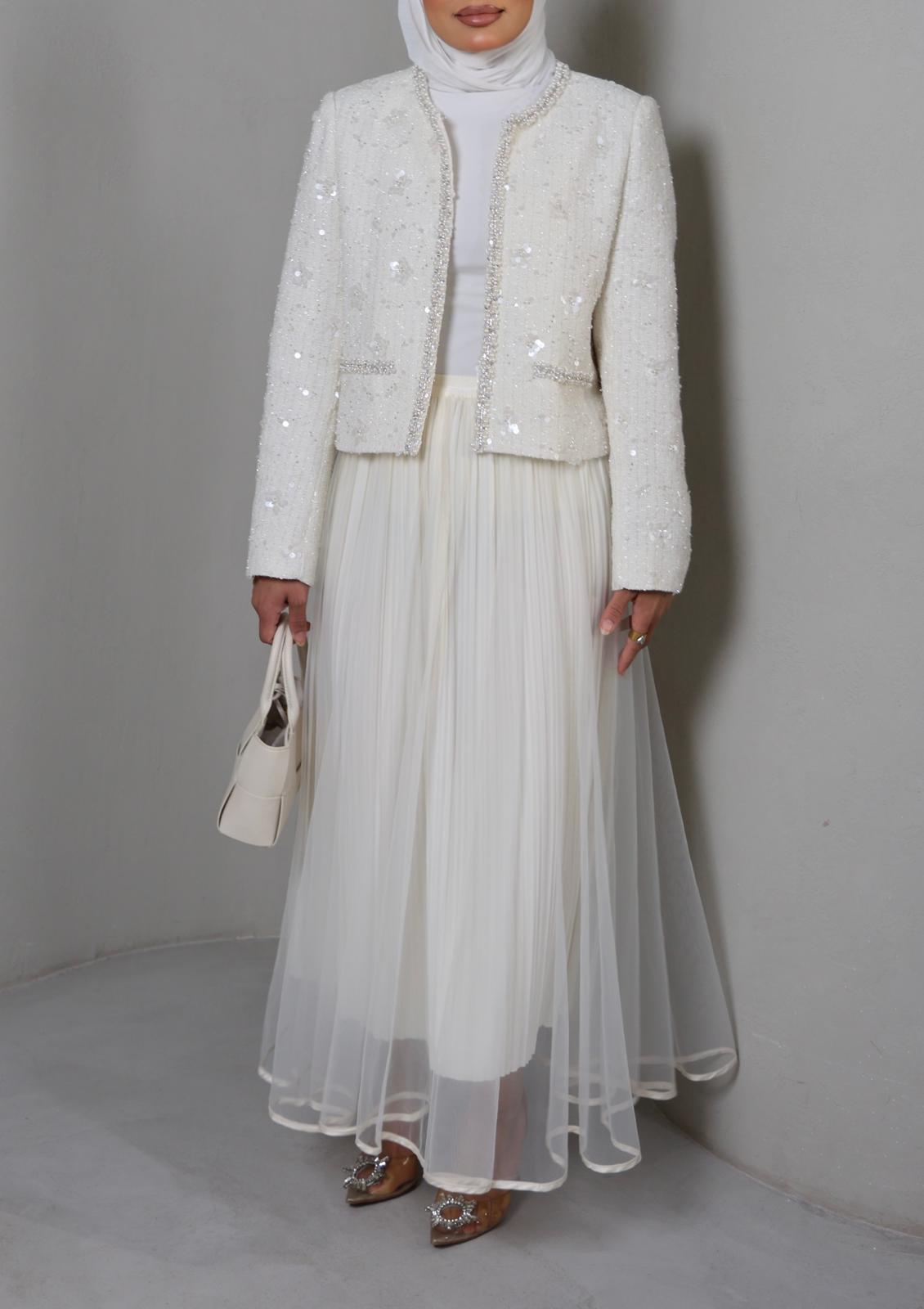 WHITE STRASS TWEED TOP 26007