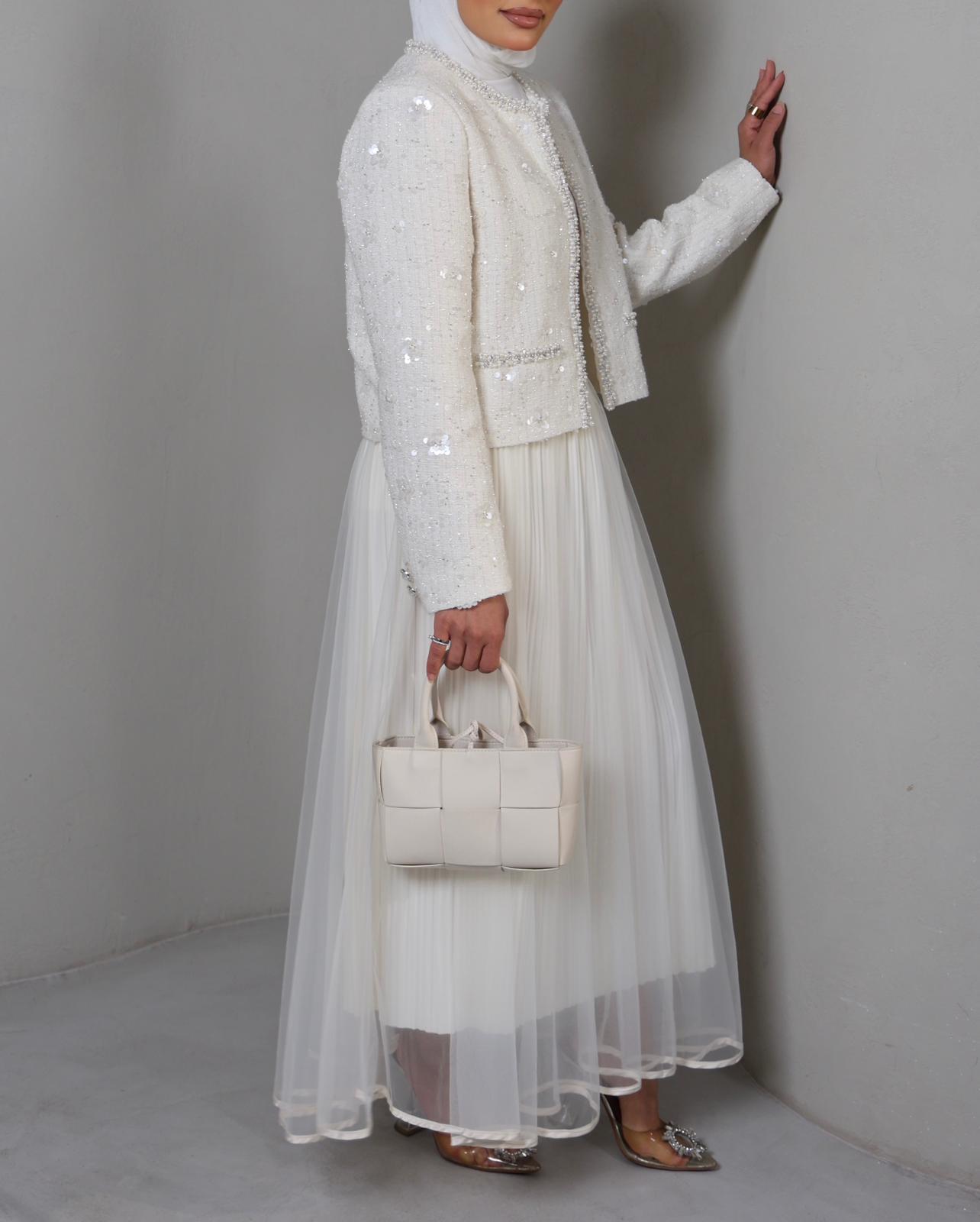 WHITE STRASS TWEED TOP 26007