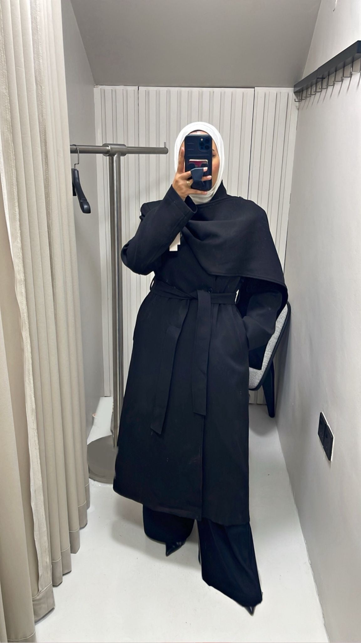 BLACK SCARF LONG TRENCH COAT