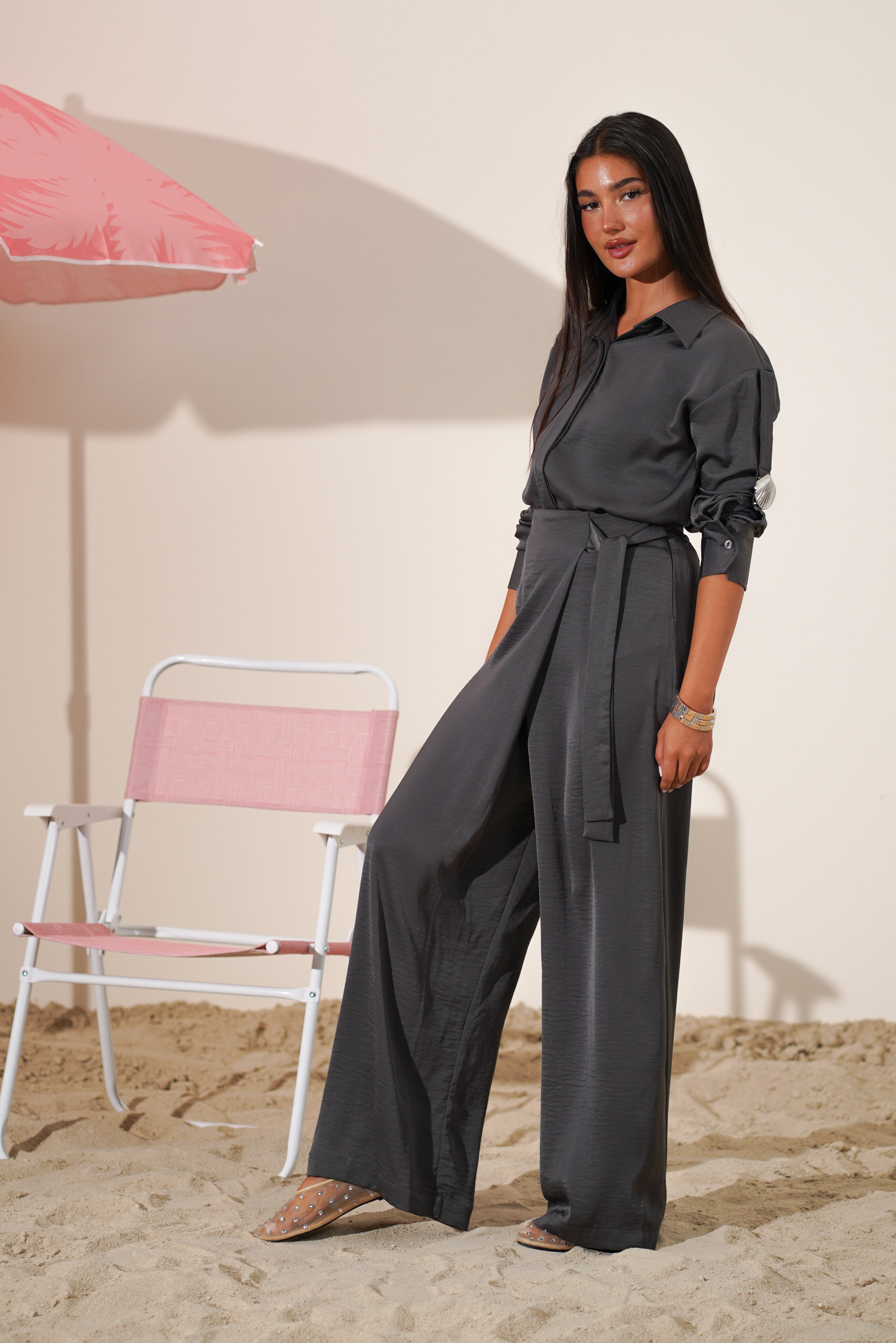 Satin Charcoal Co-Ord Set