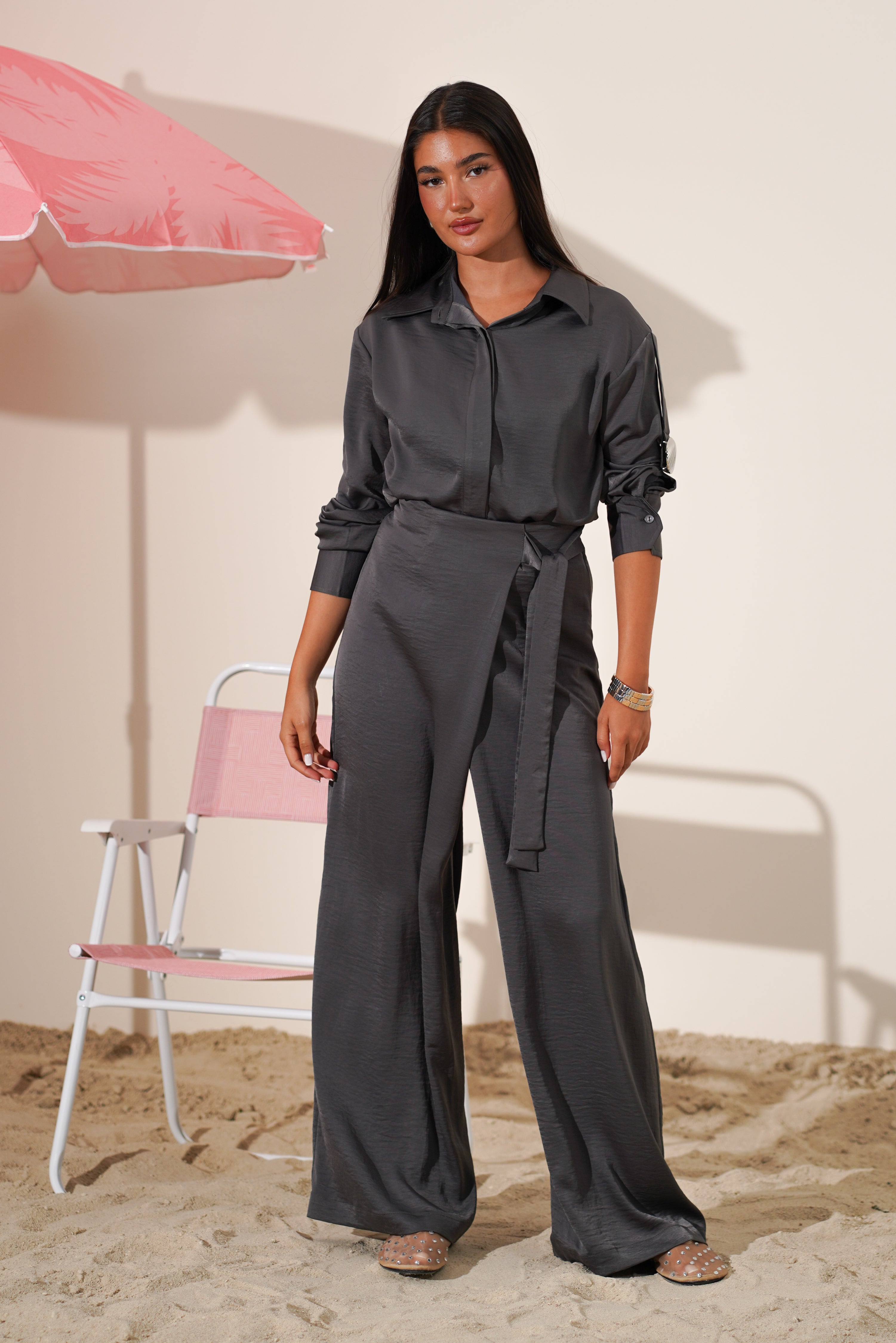 Satin Charcoal Co-Ord Set