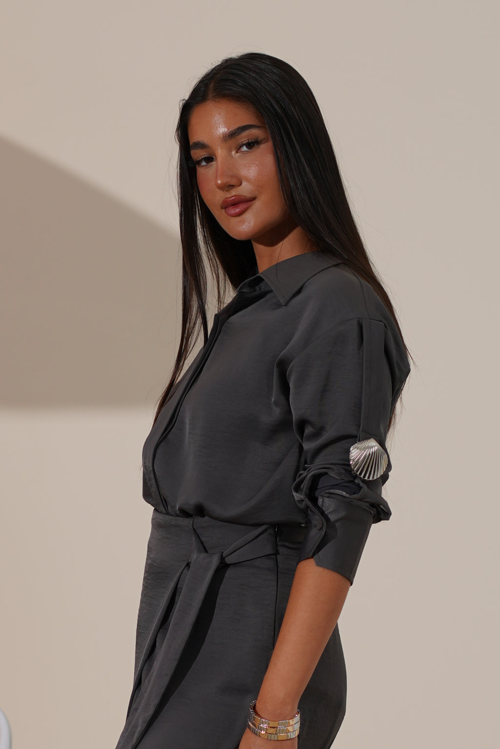 Satin Charcoal Co-Ord Set
