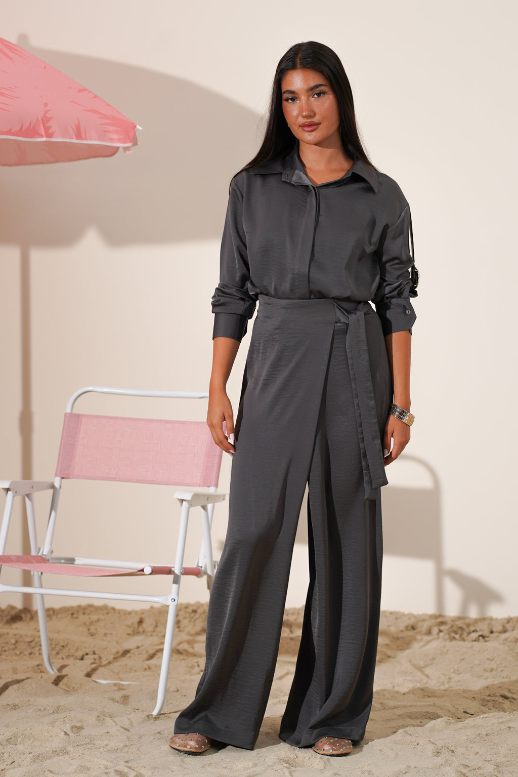 Satin Charcoal Co-Ord Set