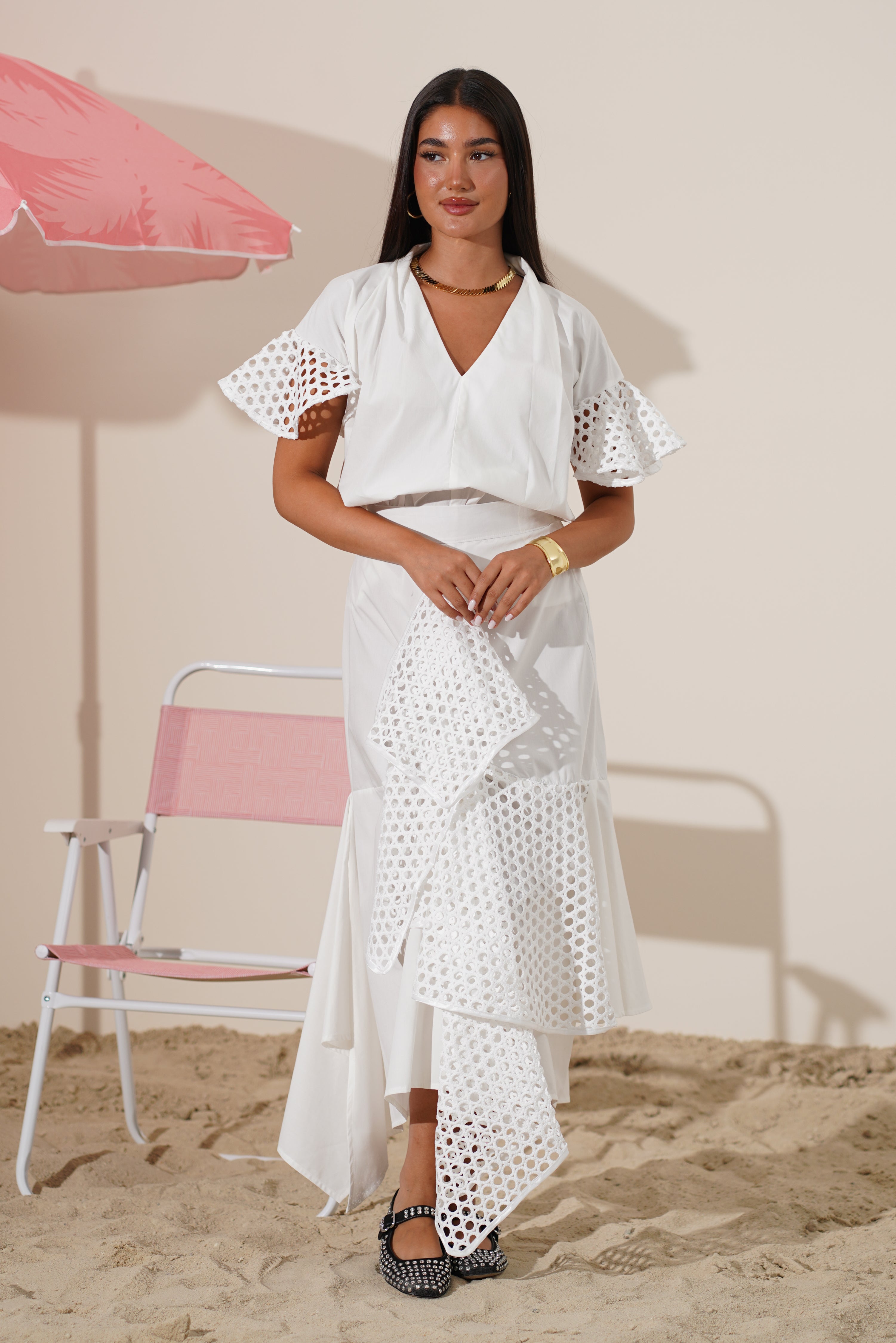 Top and skirt Set with Eyelet Detailing