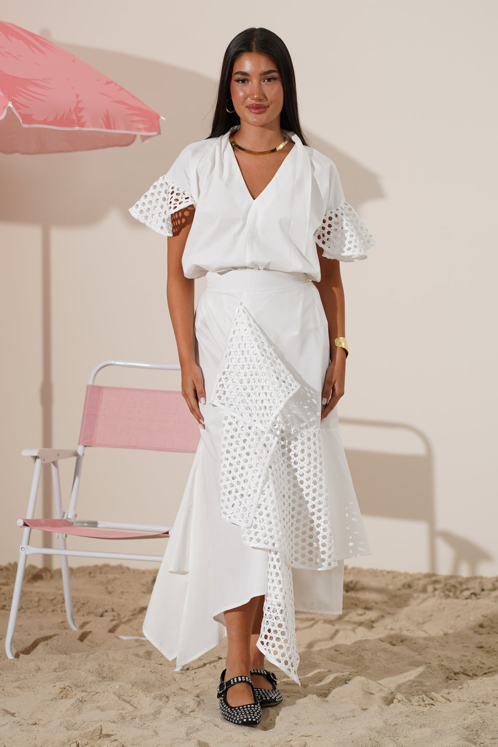 Top and skirt Set with Eyelet Detailing