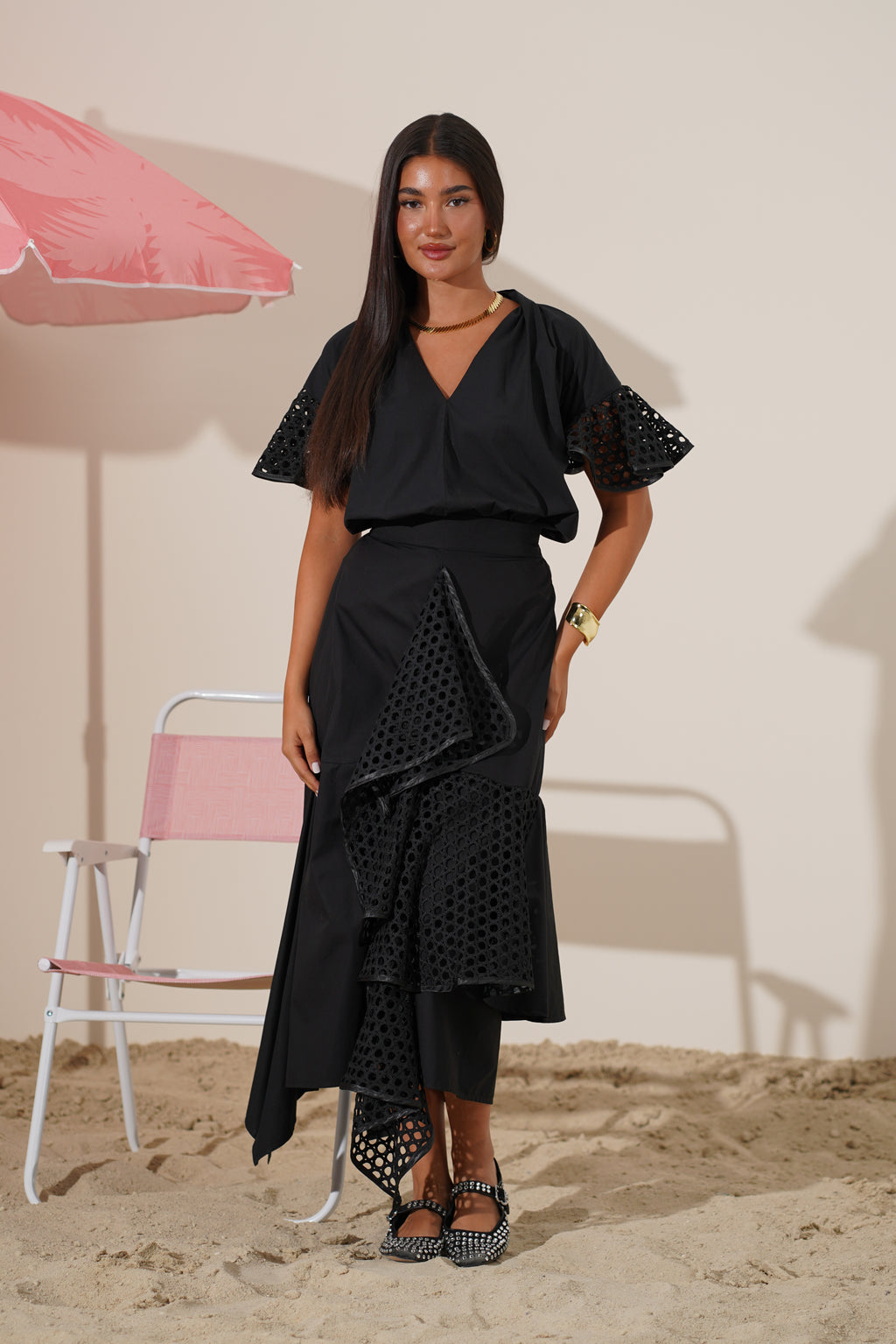 Top and skirt Set with Eyelet Detailing