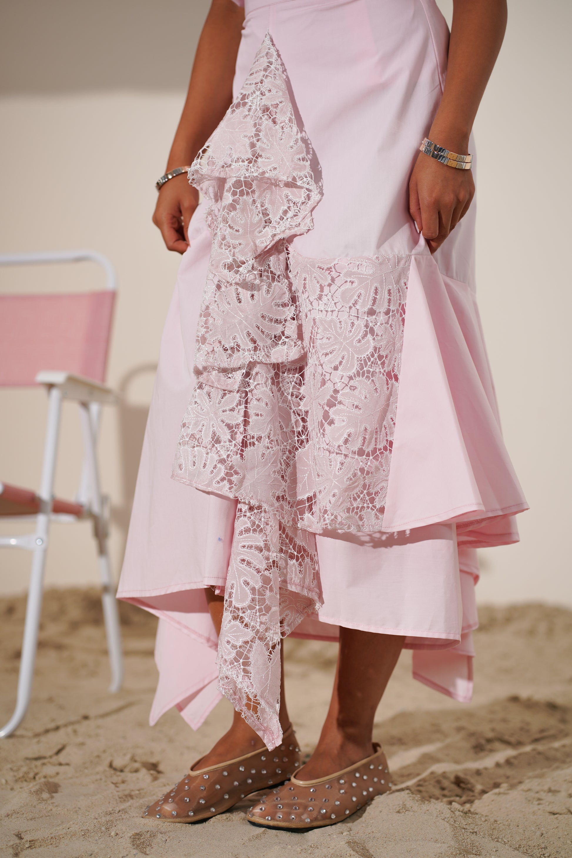 Blush Pink Cotton Set with Ruffle Detail