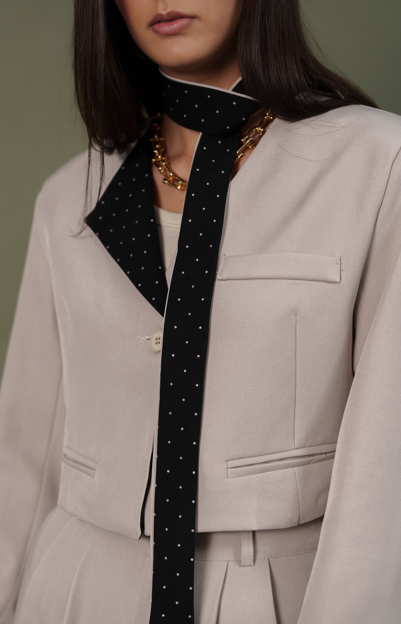 SUIT beige with dotted scarf
