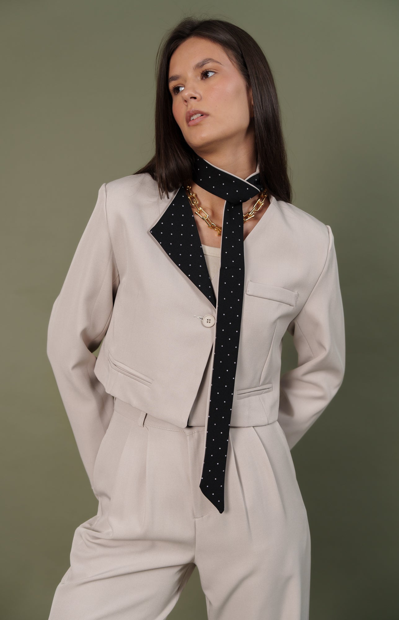 SUIT beige with dotted scarf