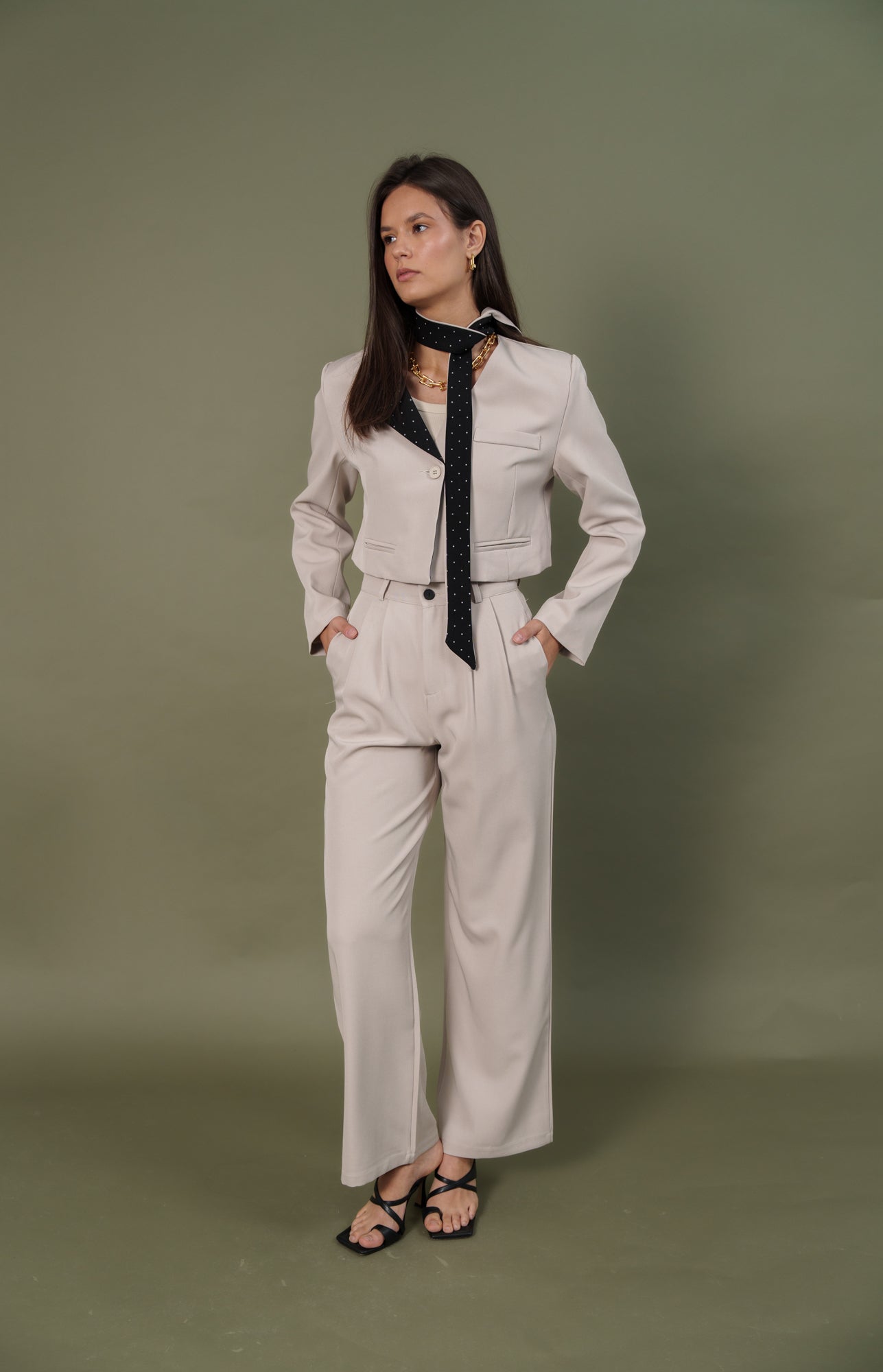 SUIT beige with dotted scarf