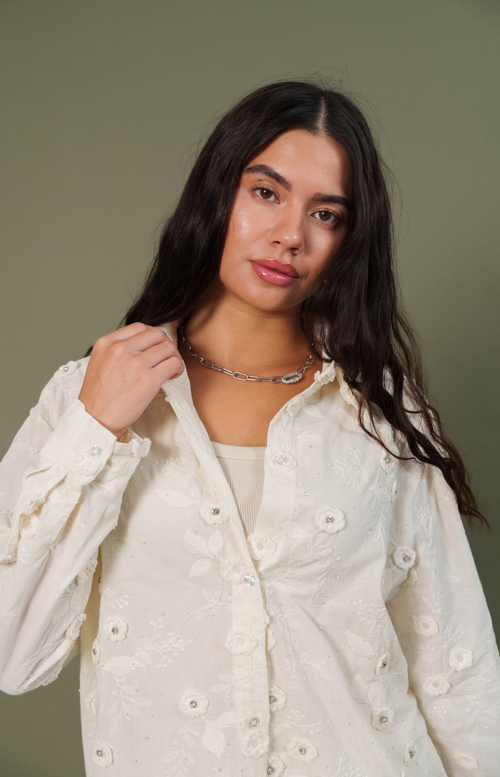 Shirt floral strass off white
