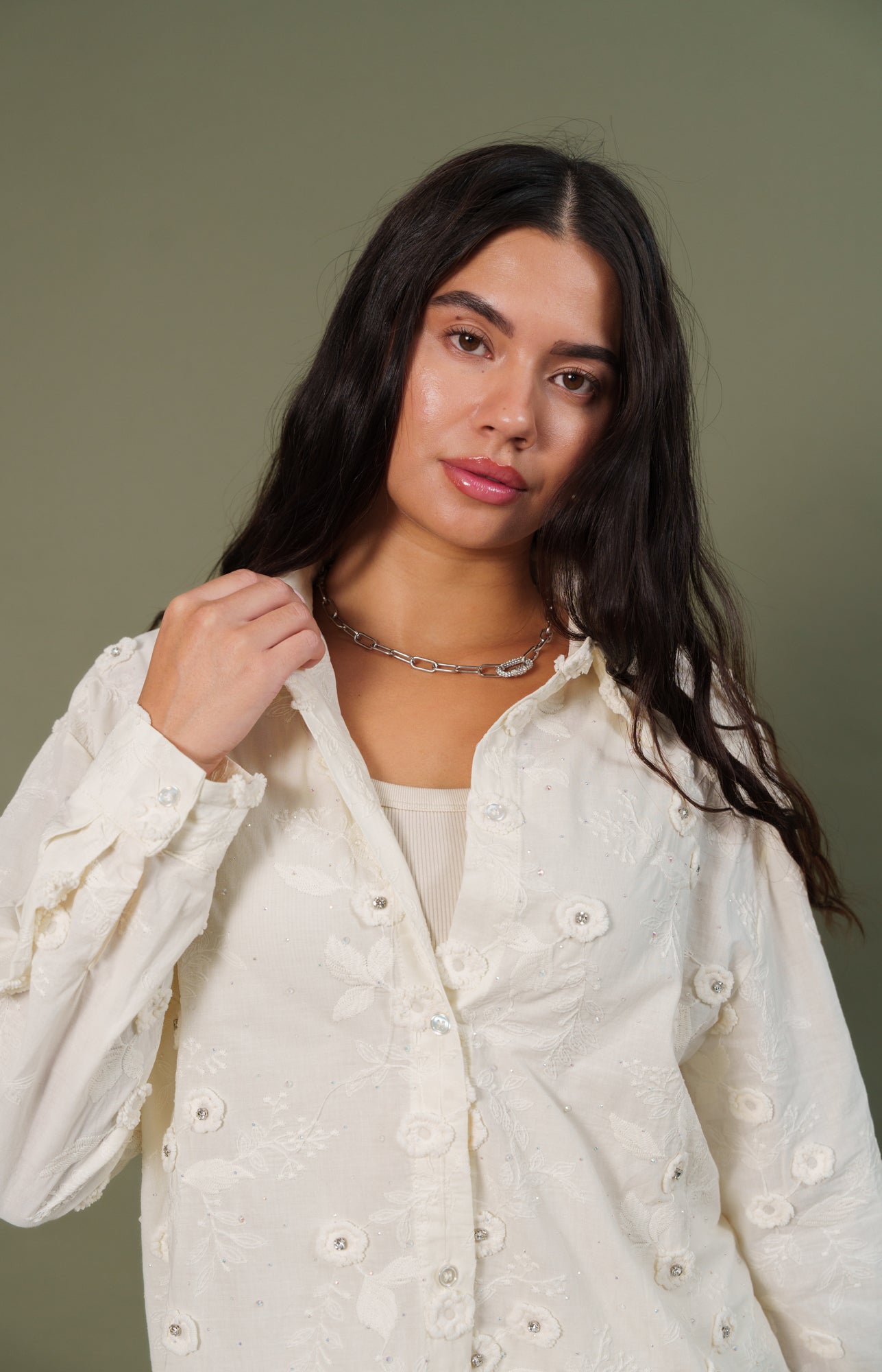 Shirt floral strass off white