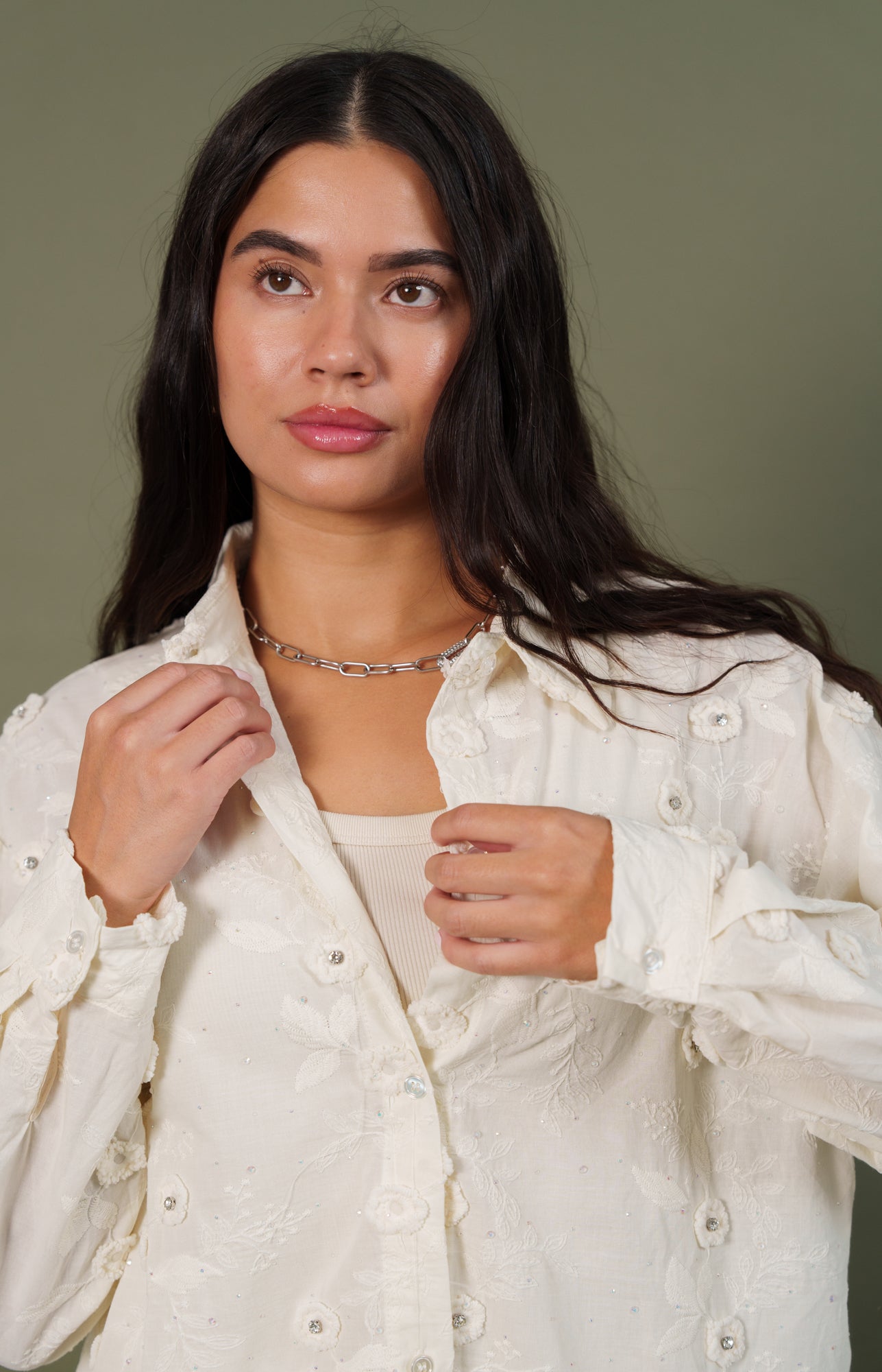 Shirt floral strass off white