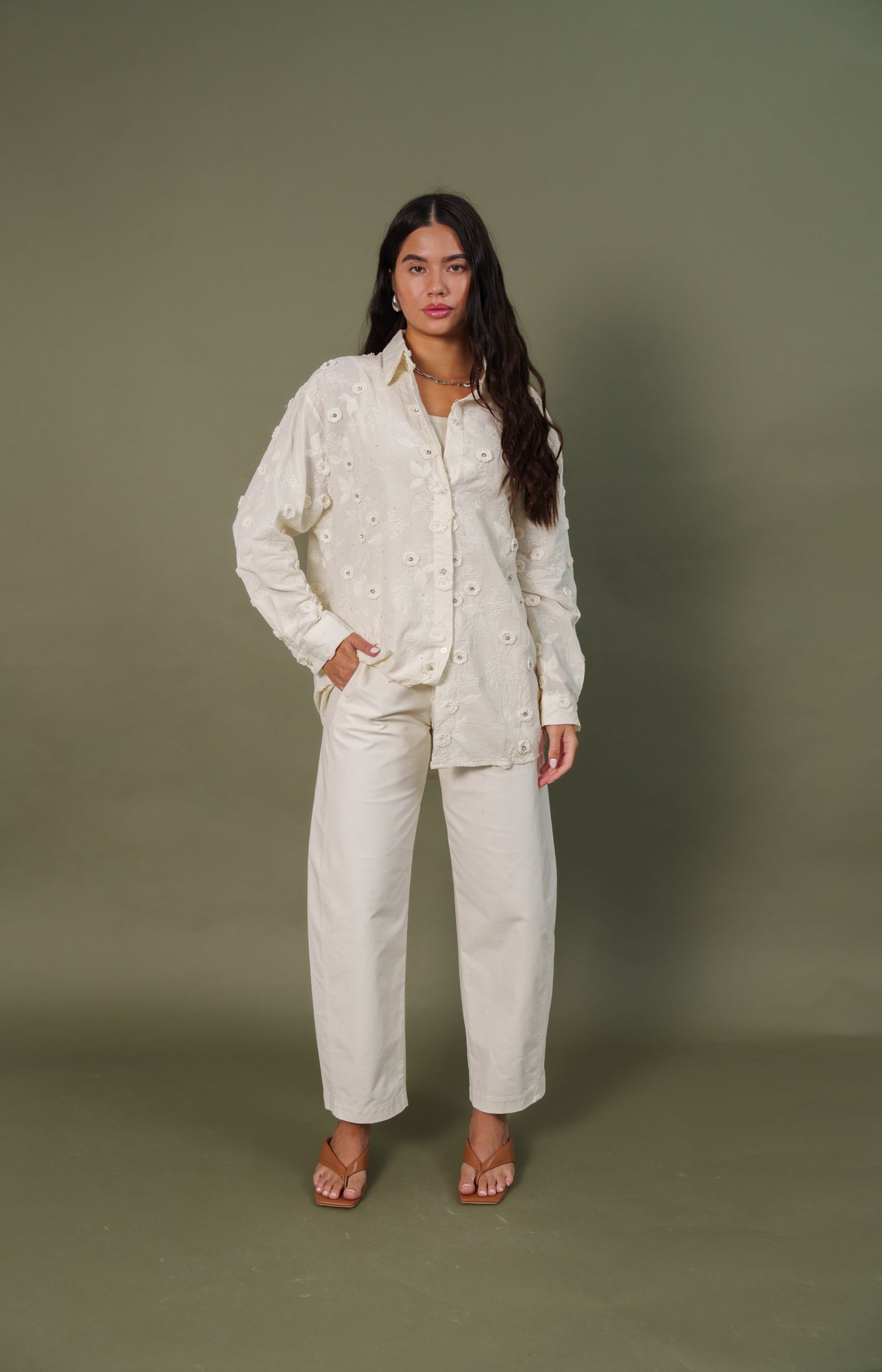 Shirt floral strass off white