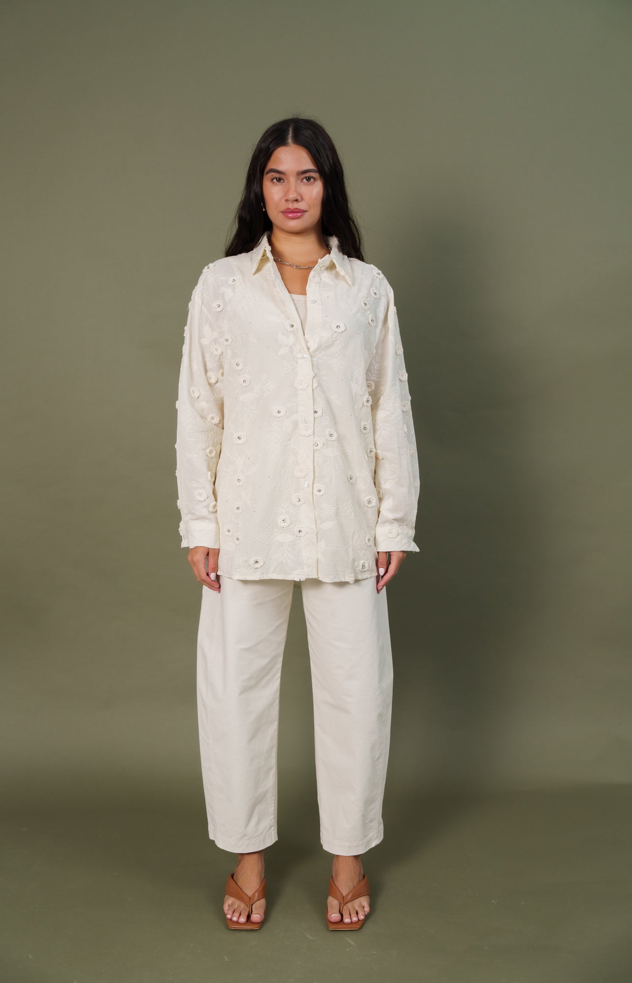 Shirt floral strass off white